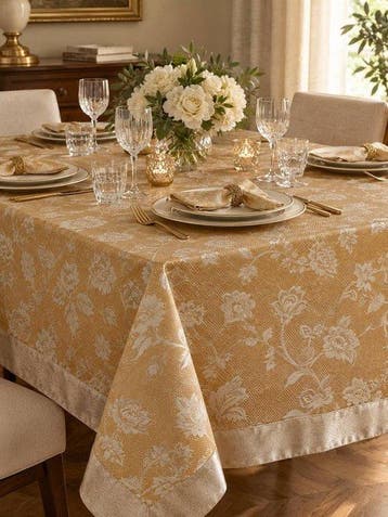 Tafelkleed voor aan tafel met geborduurd detail, bloemmotief, Nieuw