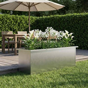 vidaXL Plantenbak met led zilver 30 x 100 x 30 cm Roestvrij, 100 cm of meer, Verzenden, Nieuw, Metaal