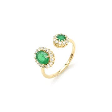 Verlovingsring - 14 karaat Geel goud - 1.45ct. tw. Smaragd -