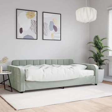 vidaXL Slaapbank met matras 100x200 cm fluweel lichtgrijs, Huis en Inrichting, 100 cm, Eenpersoons, Verzenden, Nieuw