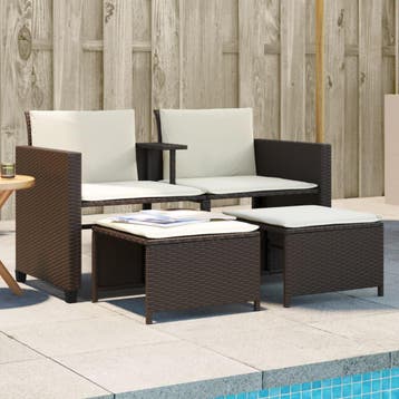 vidaXL Tuinbank 2-zits met tafel en voetenbanken poly rattan, Verzenden, Nieuw