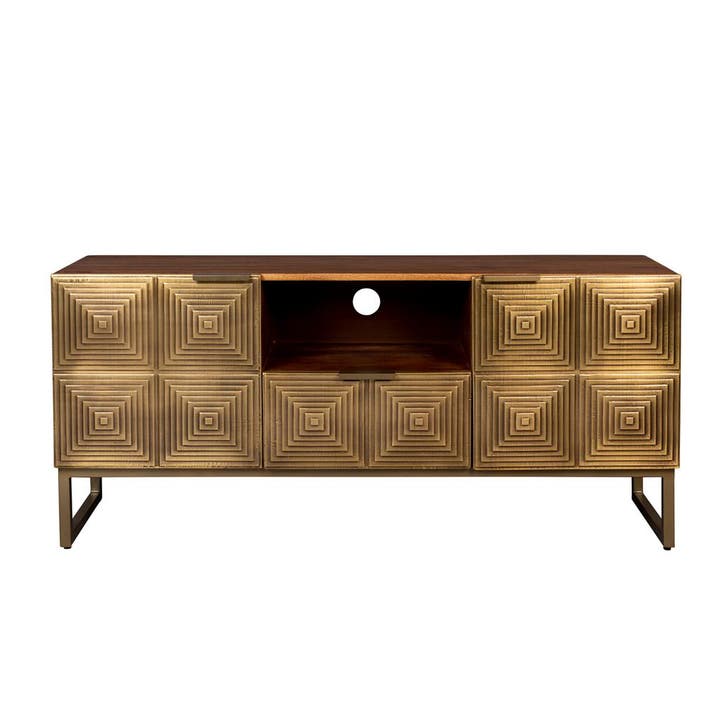 *WOONWINKEL* Tv-meubel Mangohout Goud, Huis en Inrichting, Kasten | Televisiemeubels, Nieuw, Verzenden