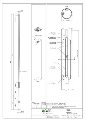 6 meter stalen lichtmast inclusief 150W LED schijnwerper..., Nieuw