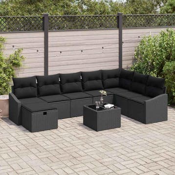 vidaXL Tuin Sofa Set 9 st poly rattan, Verzenden, Nieuw, Rotan, Meer dan 8 zitplaatsen