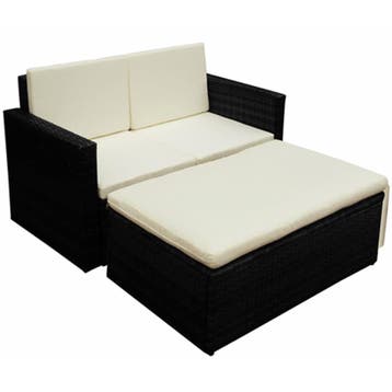 vidaXL 2-delige Loungeset met kussens poly rattan zwart, Verzenden, Nieuw, 2 zitplaatsen, Loungeset