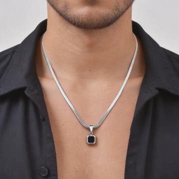 Vnox Heren Ketting met Geometrische Vierkante Natuursteen Ha, Verzenden, Nieuw
