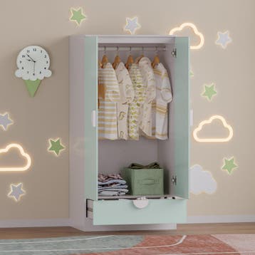 Kinderkast Sandnes kledingkast 123x60x40 cm wit en mintgroen, Verzenden, Nieuw