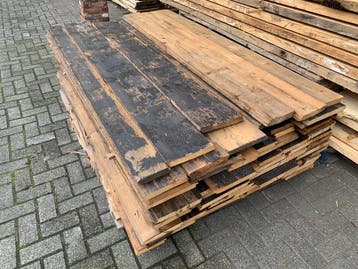 Barnwood planken 2 zijden uitstraling zwart en naturel hout, Gebruikt, 25 tot 50 mm, Grenen, Ophalen of Verzenden