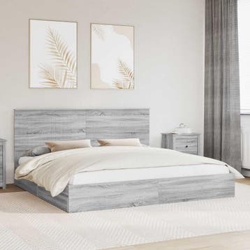 vidaXL Opslag bed met lade Grijs Sonoma 200 x 200 cm Bewerkt, Verzenden, Nieuw, Grijs, Hout