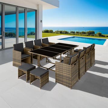 Wicker zitgroep Palma 8+4+1 met beschermhoes, Verzenden, Nieuw