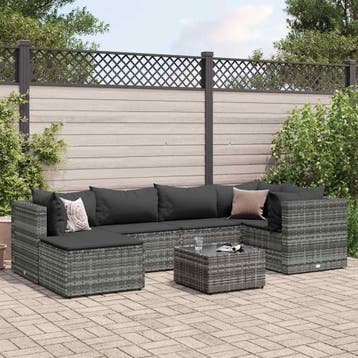 vidaXL 7-delige Loungeset met kussens poly rattan grijs, Verzenden, Nieuw, Loungeset