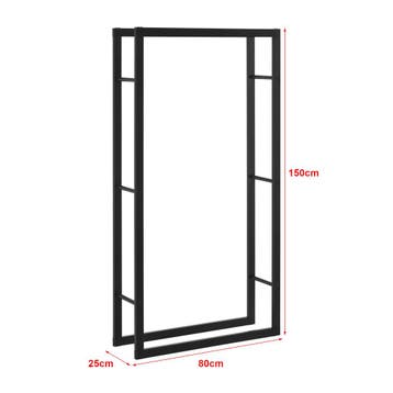 [en.casa] Brandhout rek houtopslag Täby 80x25x150 cm zwart, Verzenden