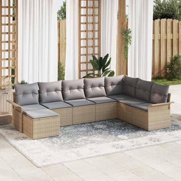 vidaXL Tuin Sofa Set met kussen 8 pcs Beige poly rattan, Verzenden, Nieuw, Rotan, 8 zitplaatsen