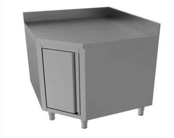 RVS Hoekwerktafel, werktafel met een deur en een schap, B100, Gebruikt