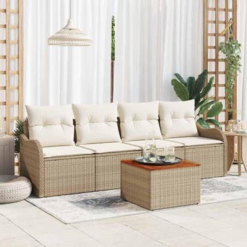 vidaXL Tuinbankenset 5 st Beige poly rattan, Verzenden, Nieuw, Rotan, 5 zitplaatsen
