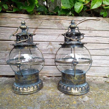 2 Candle Lanterns - Lantaarn (2) - Glas, Metaal