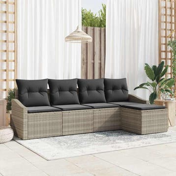 vidaXL Bankstel 5 st Lichtgrijs poly rattan, Verzenden, Nieuw, Rotan, 5 zitplaatsen