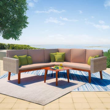 vidaXL 4-delige Loungeset met kussens poly rattan grijs, Verzenden, Nieuw, 4 zitplaatsen, Loungeset