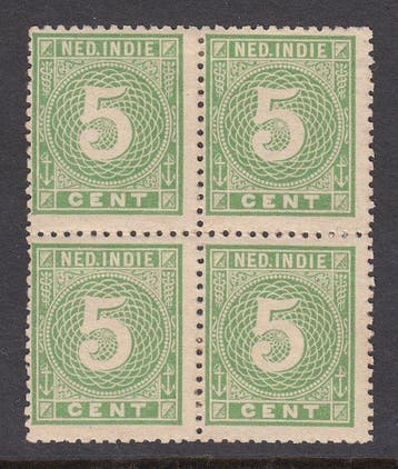 Nederlands-Indië 1887 - Koning Willem III, in blok van vier, Gestempeld