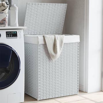 vidaXL Wasmand met deksel 46x33x60 cm poly rattan wit, Verzenden, Nieuw