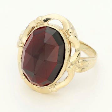 Ring - 14 karaat Geel goud - Granaat, Nieuw