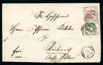 Thurn und Taxis 1862/1865 - betere gemengde frankering: 3 kr, Gestempeld