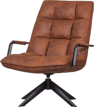 WOOOD Jouke Draaifauteuil Kunstleer Cognac, Nieuw