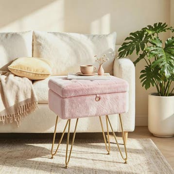 Luxe Fauteuil Poef met Opbergruimte & Pluche Zitting - Goudk, Verzenden, Nieuw
