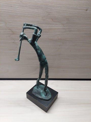 Beeldje, Golfer op sokkel - 28 cm - Gepatineerd brons