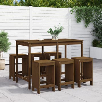 vidaXL 7-delige Tuinbarset massief grenenhout honingbruin, Verzenden, Nieuw, 7 zitplaatsen