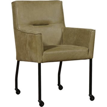 Leren eetkamerstoel met wieltjes en armleuning Lucky -, Huis en Inrichting, Stoelen, Overige kleuren, Bohemian, Industrieel, Modern, Scandinavisch