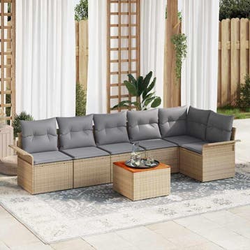 vidaXL Tuinbankenset 7 st 6-Aantal zitplaatsen Beige en, Verzenden, Nieuw, Rotan, 7 zitplaatsen