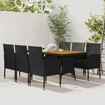vidaXL 7-delige Tuinset poly rattan zwart, Tuin en Terras, Verzenden, Nieuw, 6 zitplaatsen, Tuinset