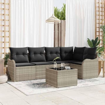 vidaXL Tuin Sofa Set met opslag 6 pcs Lichtgrijs poly rattan, Verzenden, Nieuw, Rotan, 6 zitplaatsen