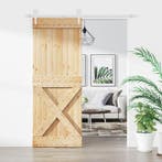 vidaXL Schuifdeur Natuurlijk en Wit 80 x 210 cm Massief, Doe-het-zelf en Verbouw, Deuren en Horren, Verzenden, Nieuw