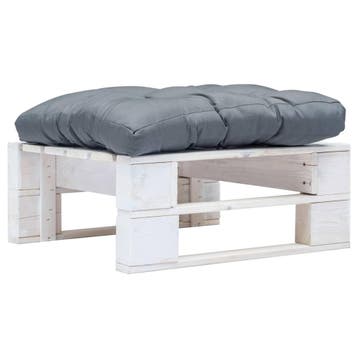 vidaXL Tuinpoef met grijs kussen pallet hout wit, Verzenden, Nieuw
