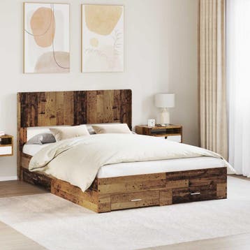vidaXL Bedframe met opbergruimte en hoofdbord Oud hout 120 x, Bruin, Verzenden, Nieuw, Twijfelaar