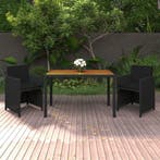 vidaXL 3-delige Tuinset met kussens poly rattan zwart, Tuin en Terras, Verzenden, Nieuw, Rotan, Tuinset