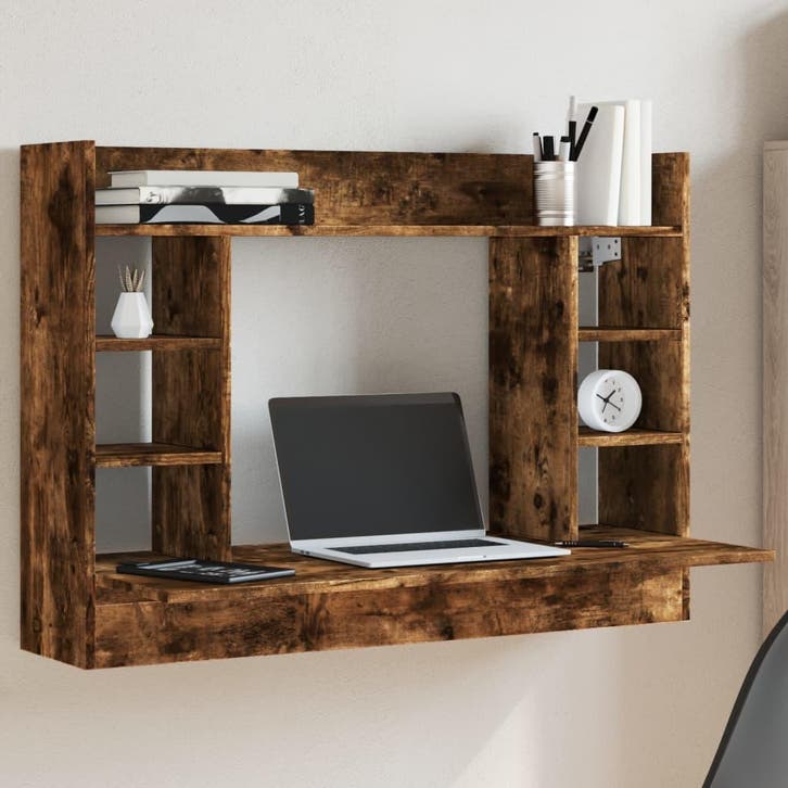 vidaXL Wandbureau 105x48x75 cm bewerkt hout gerookt, Huis en Inrichting, Bureaus, Nieuw, Verzenden