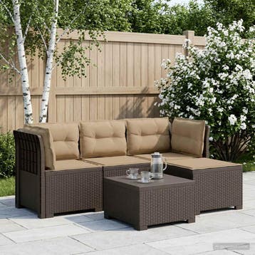 vidaXL 4-Persoons Tuinbank met Kussens Rieten Look PP, Verzenden, Nieuw