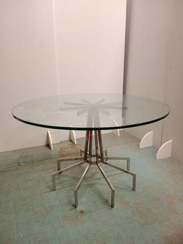 Eettafel - Glas, Staal - Eettafel uit de jaren zeventig