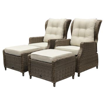 Ibiza lounge balkonset verstelbaar 4 delig bruin wicker |, Ophalen of Verzenden, Nieuw, Wicker