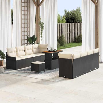 vidaXL Tuinbankenset 11 st Zwart poly rattan, Verzenden, Nieuw, Rotan, Meer dan 8 zitplaatsen