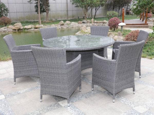 Veiling - Dining set 7-delig - Grijs wicker met grijze kusse, Tuin en Terras, Tuinsets en Loungesets