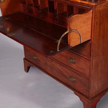 Strak mahonie Buro-bookcase boekenkast met schrijflade ca 18, Ophalen of Verzenden