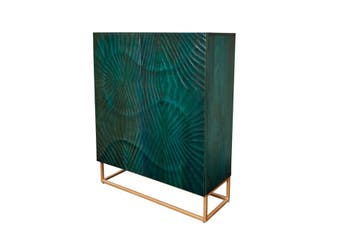 Highboard SCORPION 120 cm 3D mangohout turquoise metalen, Ophalen of Verzenden, Nieuw