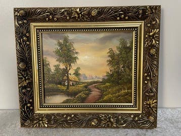 Landschap met bergen - Kok - Lijst - Hout, Canvas -