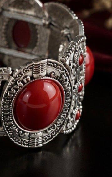 Vintage verzilverd koraal manchetarmband - Armband