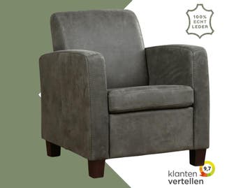 Leren fauteuil Joy - Kenia Antracite (grijs) - Poten hout, Nieuw, Ophalen of Verzenden, Eigentijds, Klassiek, Modern, 50 tot 75 cm