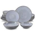 Nieuw: Grijs Reliëf Aardewerk Serviesset 16-delig Keramisch, Verzenden, Nieuw, Keramiek, Compleet servies